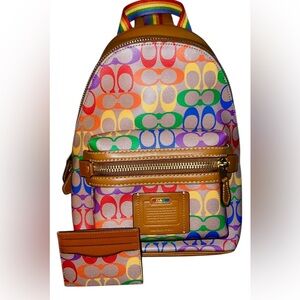 Coach Academy Backpack w/Matching Slim Card Case, In Rainbow Signature Canvas